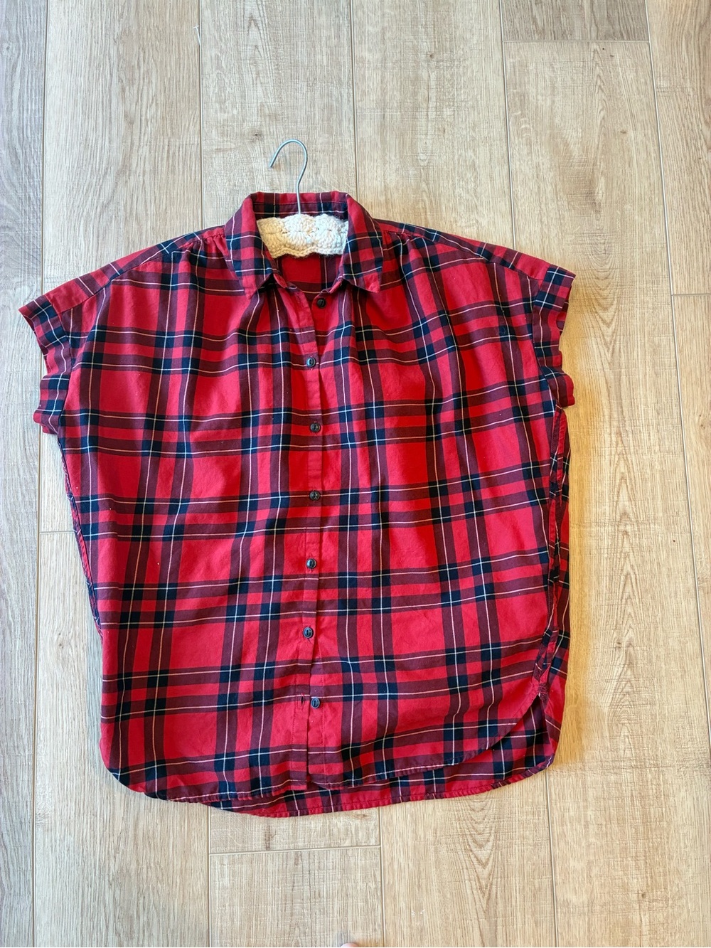 Madewell Red Plaid short sleeve sButton-Up Shirt oversized Xs cotton lightweight